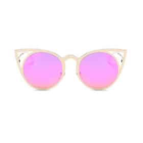 Ronde zonnebril met kattenoortjes roze/goud