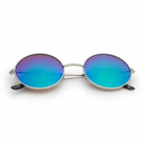 Wiskunde Transparant Geniet Hippie ronde zonnebril met groen-blauwe spiegellenzen - Festival Supply