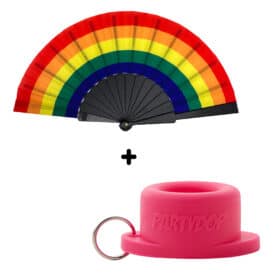 Festival waaier regenboog vlag + Roze Partydop