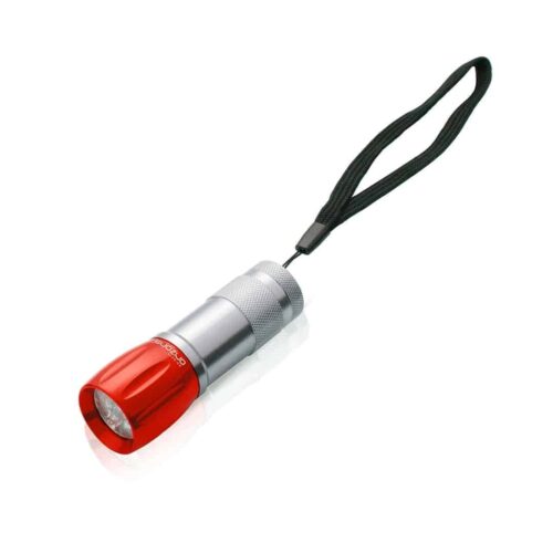 Zaklamp 9 LED aluminium rood/zilver