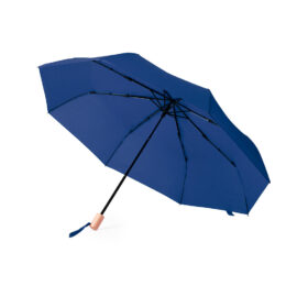 Duurzame RPET paraplu met houten handvat - 95 cm - marineblauw