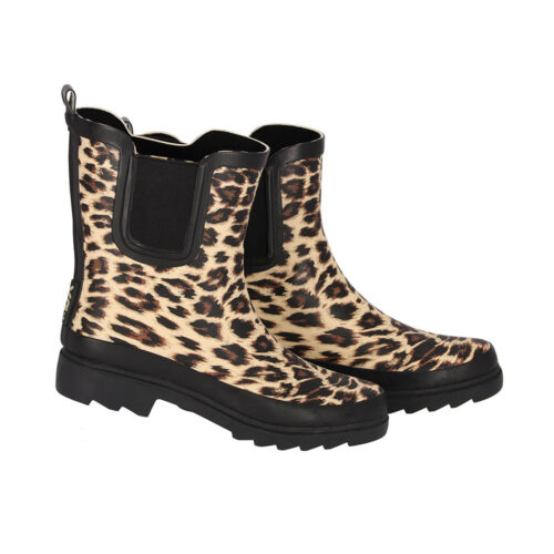 XQ Footwear regenlaarzen panterprint beige laag model