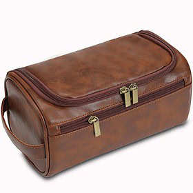 Yucka - Vintage PU leren heren toilettas met haak - Bruin