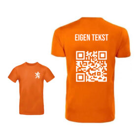 Unisex oranje T-shirt - Eigen tekst en QR-code