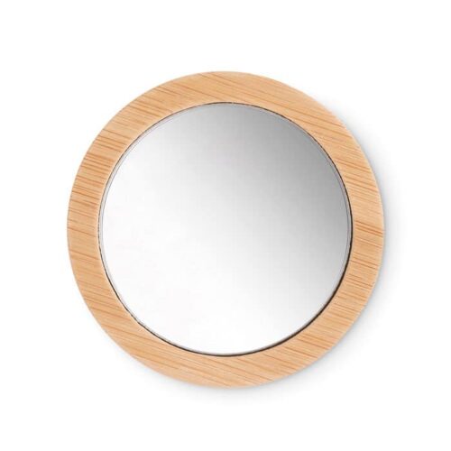 Make-up spiegel bamboe met opbergzakje