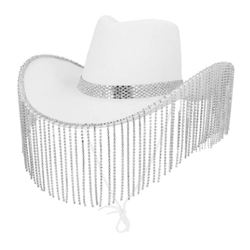 Cowboy hoed showgirl met steentjes wit