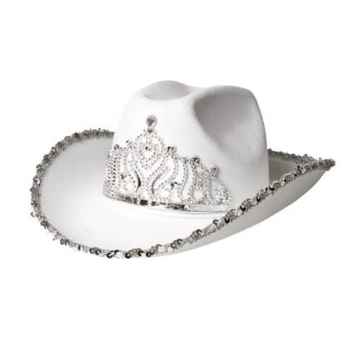 Cowboy hoed pailletten met kroontje wit