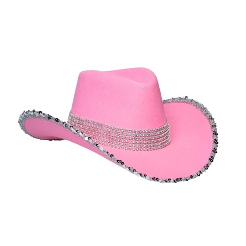 Cowboy hoed pailletten met steentjes roze