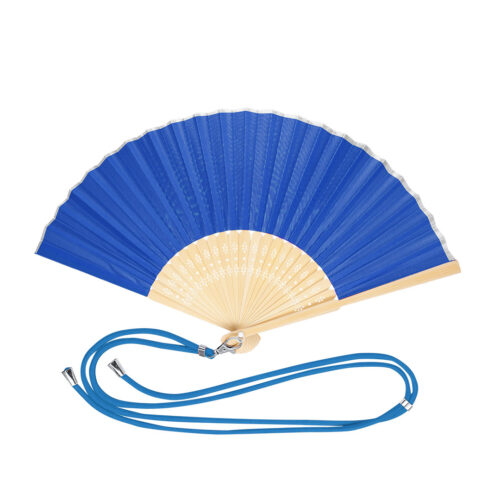 Handwaaier met verstelbaar koord bamboe - Blauw