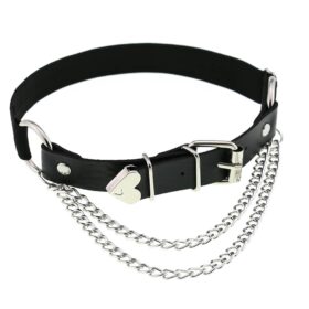 Beenband met hartjesgesp en zilveren ketting zwart