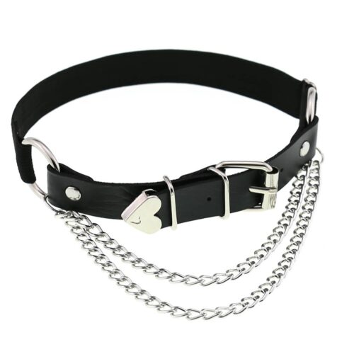 Beenband met hartjesgesp en zilveren ketting zwart