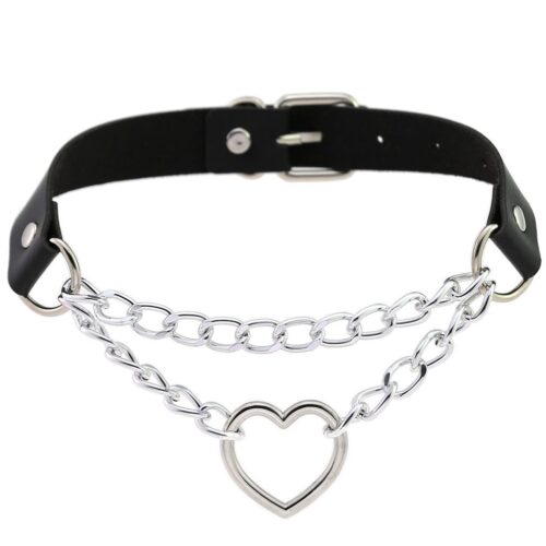 Choker met gesp en hartvormige hanger zwart