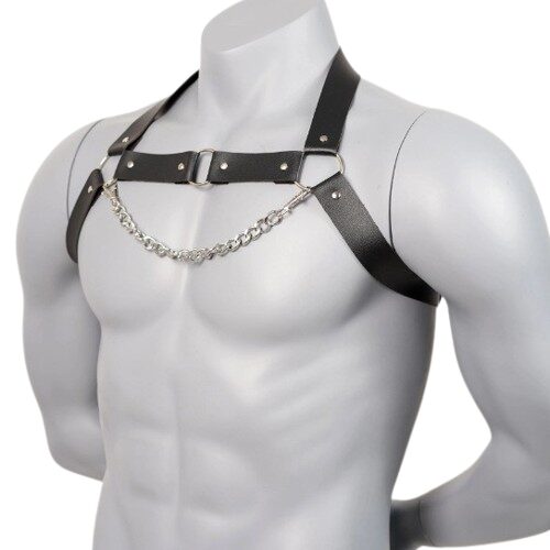 Bodyharness met zilveren ketting zwart