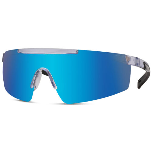 Transparante sport zonnebril met glanzend semi randloos montuur - Blauw glas