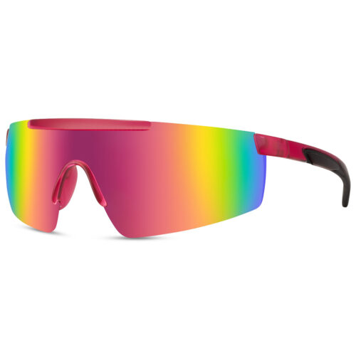 Roze sport zonnebril met glanzend semi randloos montuur - Multicolor glas