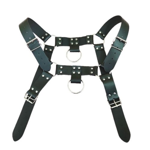 Bodyharness met zilveren ringen zwart