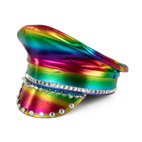 Regenboog pet met steentjes metallic
