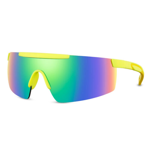 Gele sport zonnebril met glanzend semi randloos montuur - Multicolor glas
