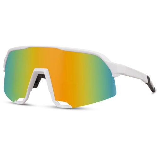 Witte sport zonnebril met semi randloos montuur - Multicolor glazen