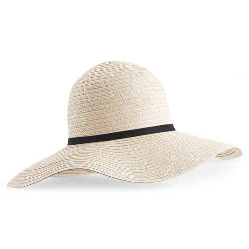 Beechfield one size zonnehoed met zwarte band - Naturel