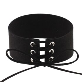 Veterchoker lace-up kunstleer zwart