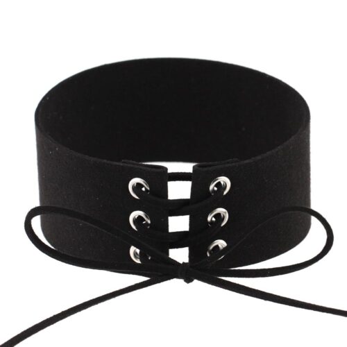 Veterchoker lace-up kunstleer zwart