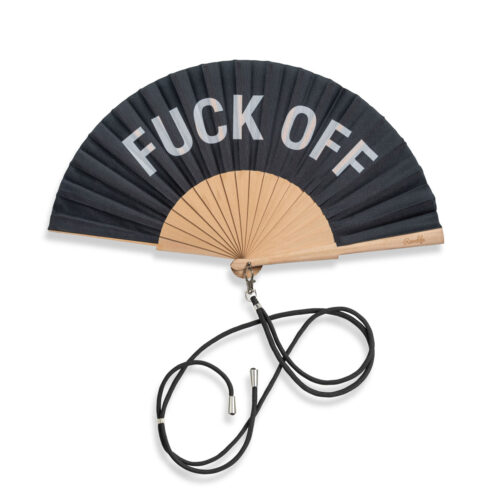 Ravelife - Festival Neckfan - Zwarte handwaaier met koord - Hout - F*ck Off