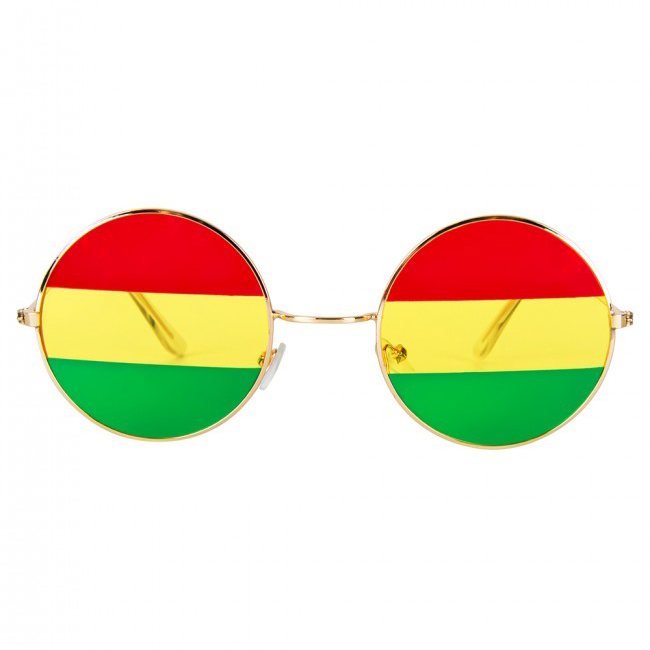 Hippie ronde partybril met rood/geel/groene spiegellenzen - Afbeelding 2