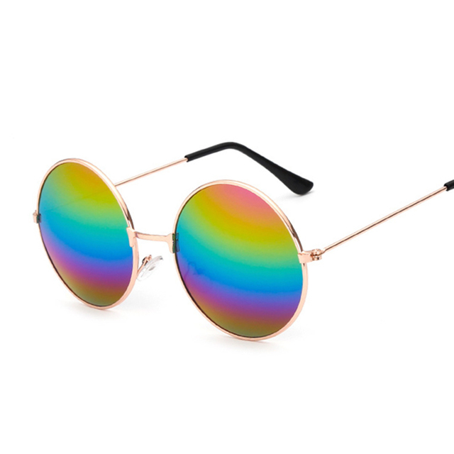 Hippie ronde partybril met regenboog spiegellenzen