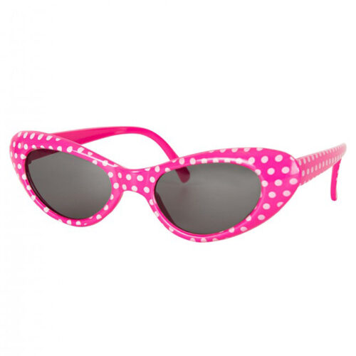 Cat eye partybril roze met witte stippen