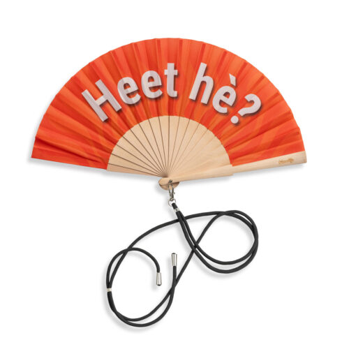 Ravelife - Festival Neckfan - Oranje handwaaier met koord - Hout - Heet hé?
