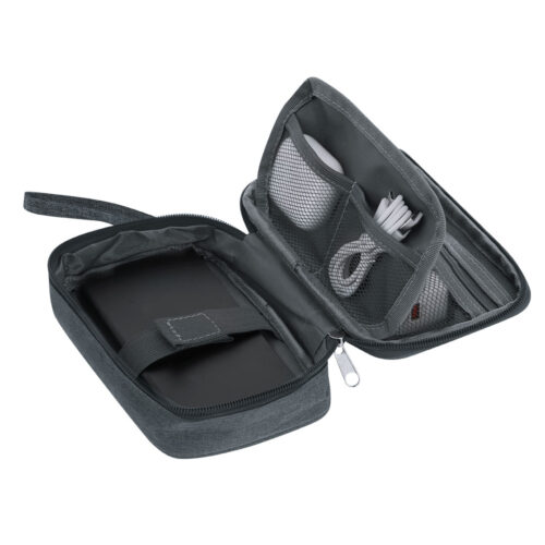 Grijze Kabel Organizer – RPET 600D Polyester – Meerdere Vakken & Draagriem – Duurzaam