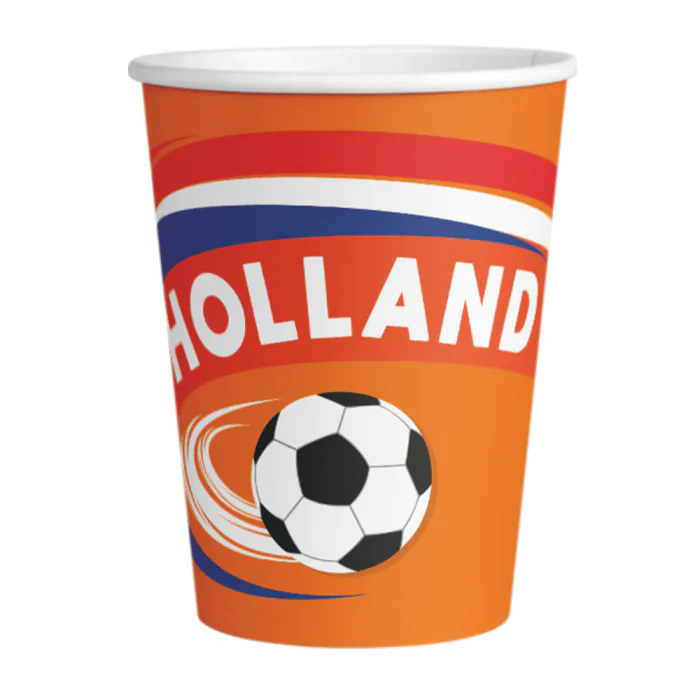 Papieren bekers Holland oranje - 250 ml - 8 stuks
