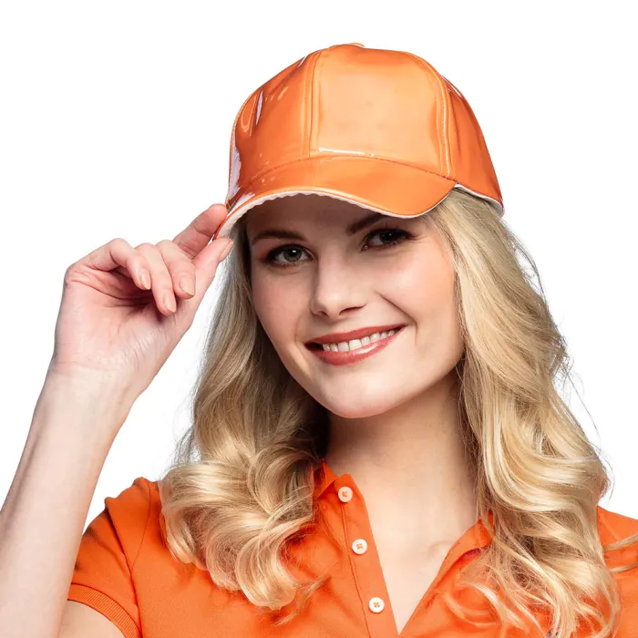 Holografische pet - Verstelbare glanzende baseball cap met kunststof sluiting - Oranje - Afbeelding 4