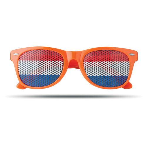 Pinhole zonnebril oranje met Nederlandse vlag