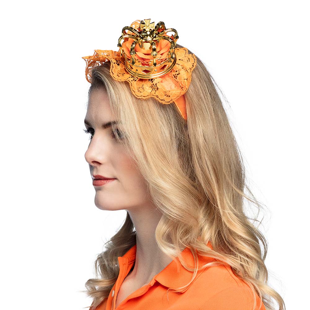 Diadeem Koningin - Oranje haarband met kroontje - Afbeelding 3