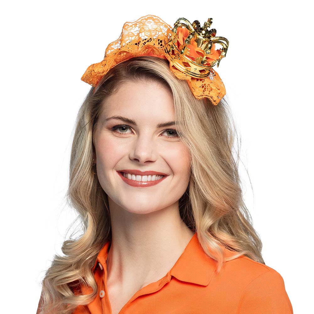 Diadeem Koningin - Oranje haarband met kroontje - Afbeelding 2