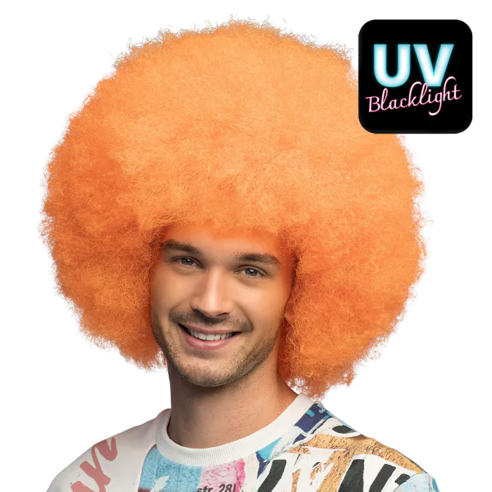 Afro pruik - UV Blacklight krullenpruik - Neon oranje - Afbeelding 5