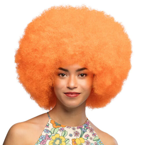 Afro pruik - UV Blacklight krullenpruik - Neon oranje