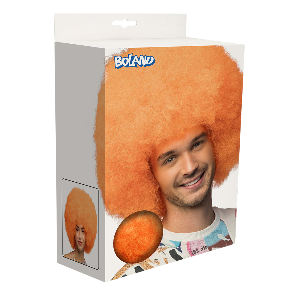 Afro pruik - UV Blacklight krullenpruik - Neon oranje - Afbeelding 2