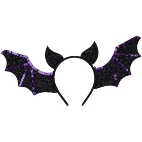 Halloween vleermuis haarband met pailletten en steentjes paars/zwart