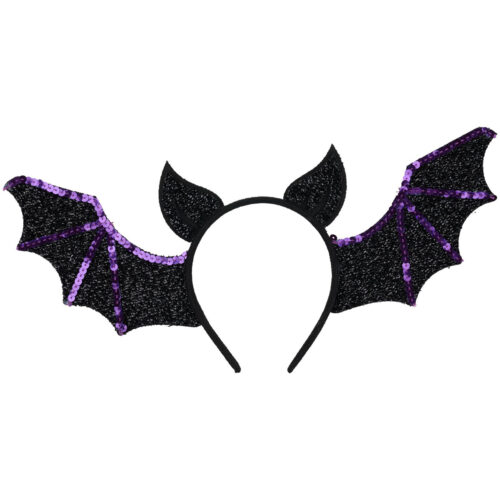 Halloween vleermuis haarband met pailletten en steentjes paars/zwart