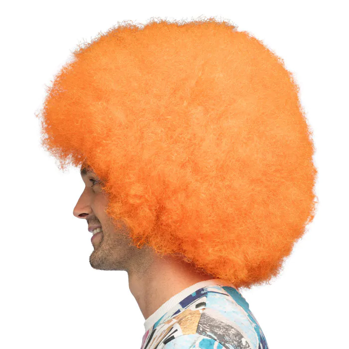 Afro pruik - UV Blacklight krullenpruik - Neon oranje - Afbeelding 3