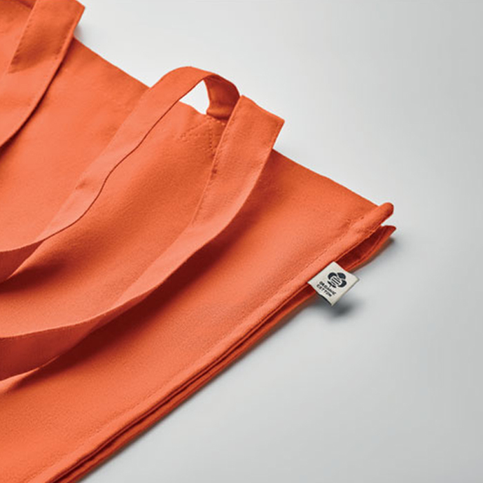 Oranje boodschappentas van 220 g/m² biologisch katoen - Met lange draaghengsels en zijvouw - 38 x 42 cm - Afbeelding 4