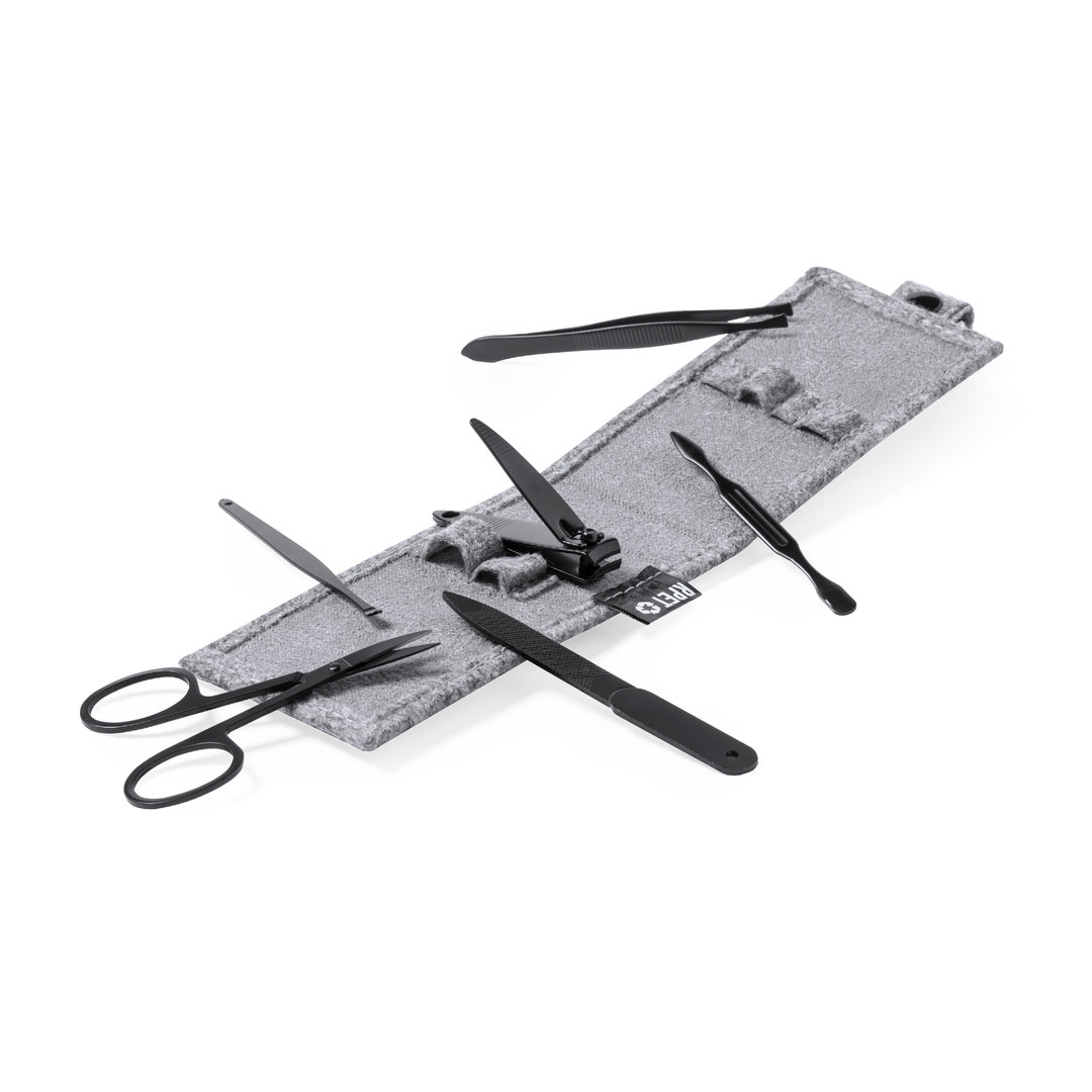 6-delige manicureset in etui van RPET vilt - RVS accessoires - Afbeelding 3