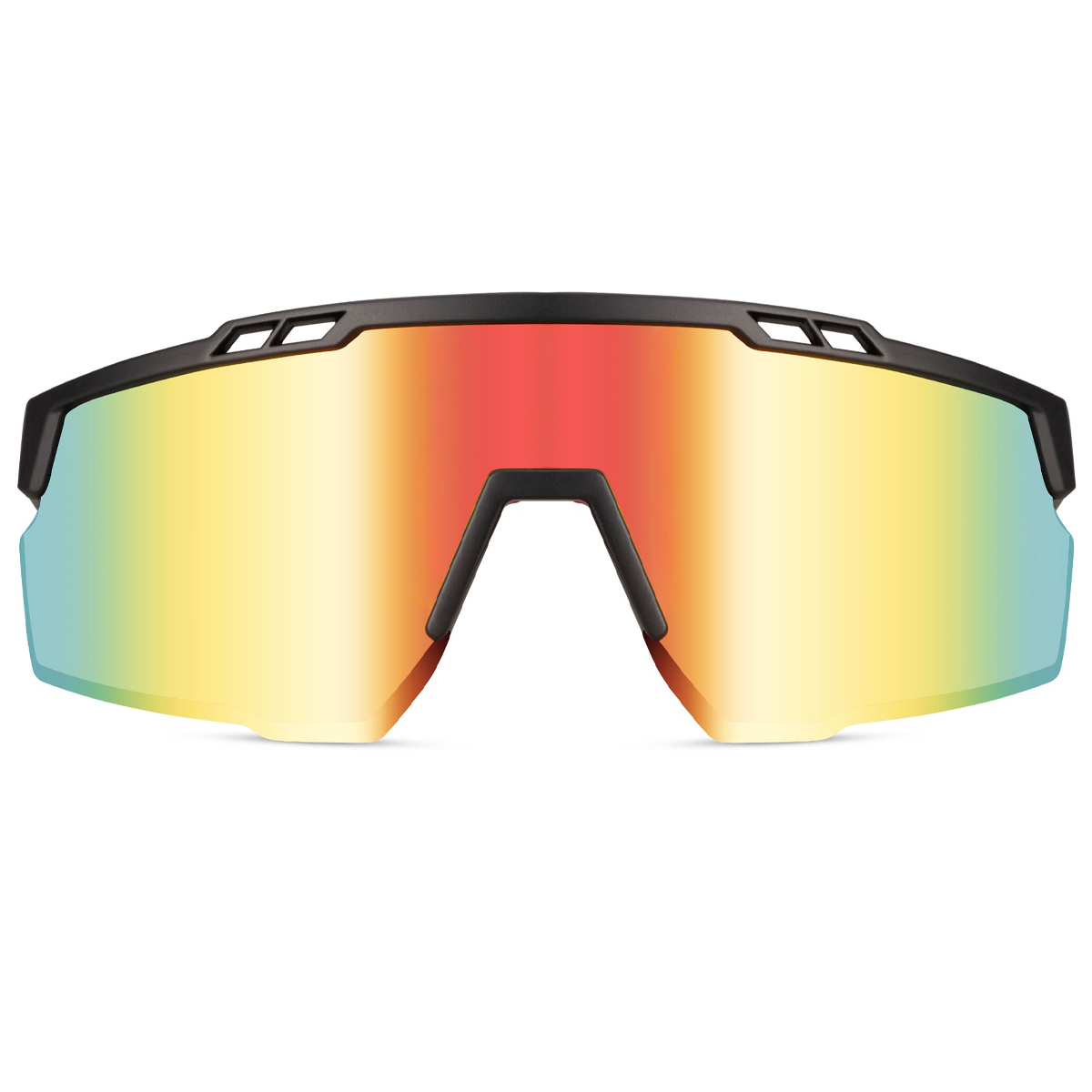 Zwarte sport zonnebril met glanzend semi randloos montuur en rode pootjes - Multicolor glas - Afbeelding 2