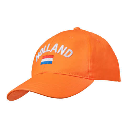 Oranje verstelbare pet met geborduurde tekst Holland en Nederlandse vlag