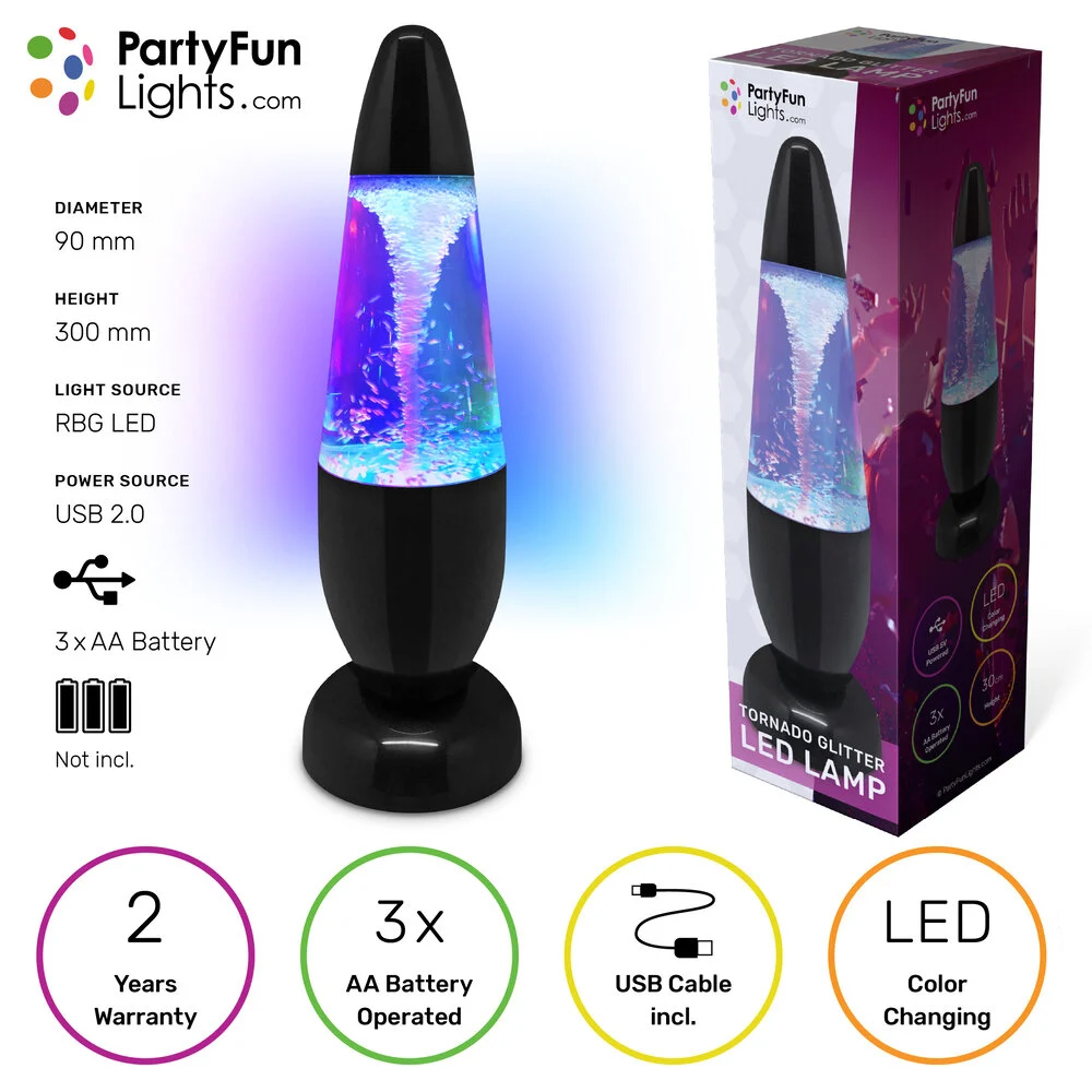 Tornado glitterlamp - 30 cm - Met kleurveranderende LED verlichting - USB - Afbeelding 4