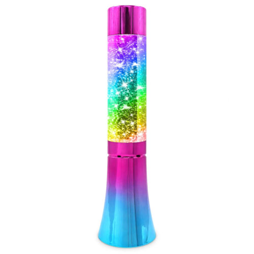 Multicolor glitter lavalamp - 32 cm - Met kleurveranderende LED verlichting en zilveren glitters