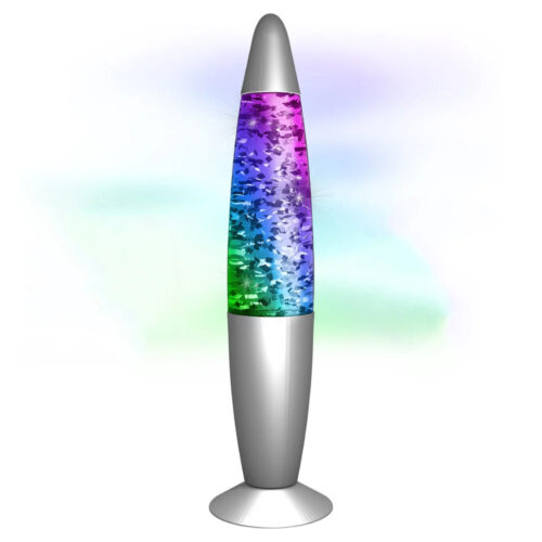 Zilveren glitter lavalamp - 34 cm - Met kleurveranderende LED verlichting - 9 LED